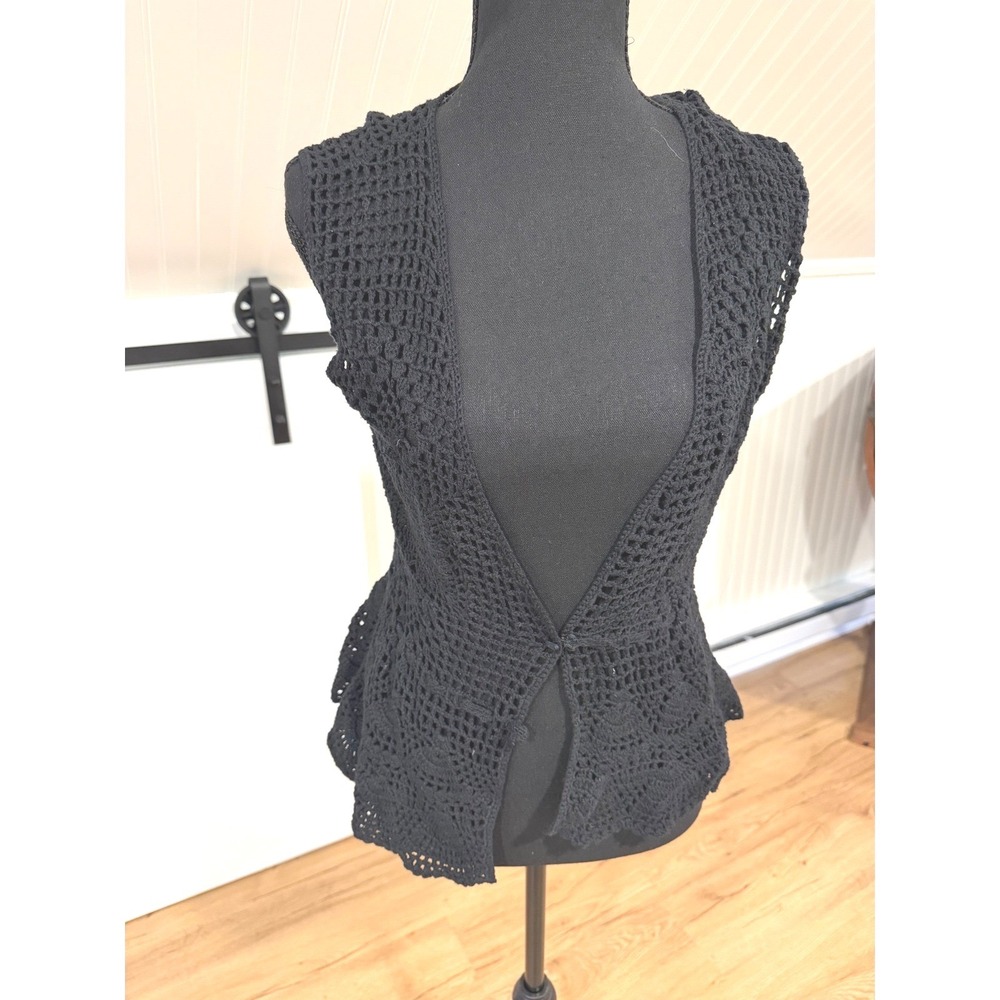 Black Crochet Lace Sleeveless Vest Boho Festival Coachella Grunge Top Small